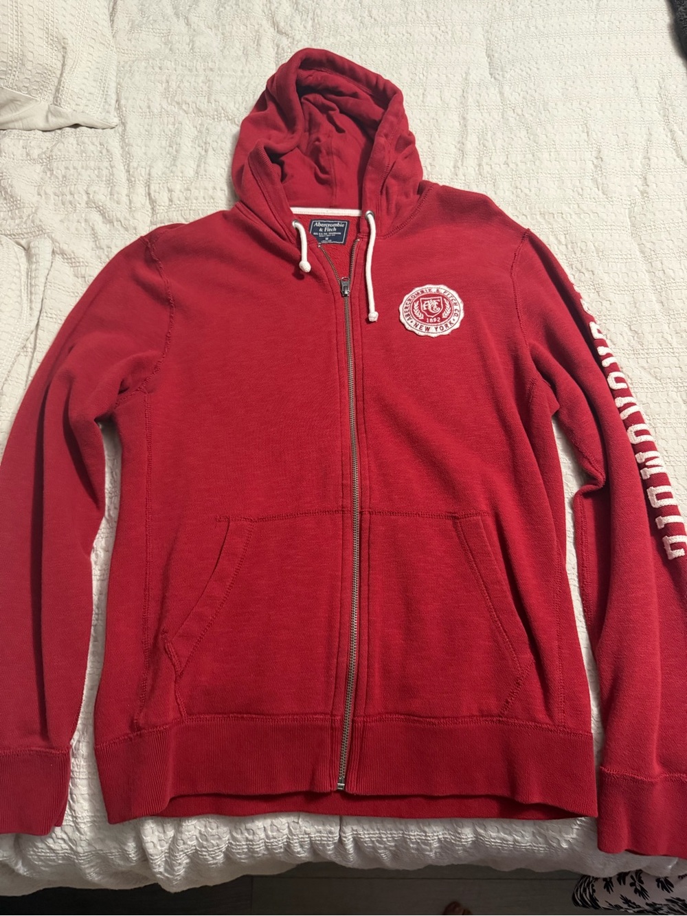 Abercrombie & Fitch Red Full-Zip Hooded Sweatshirt with Crest